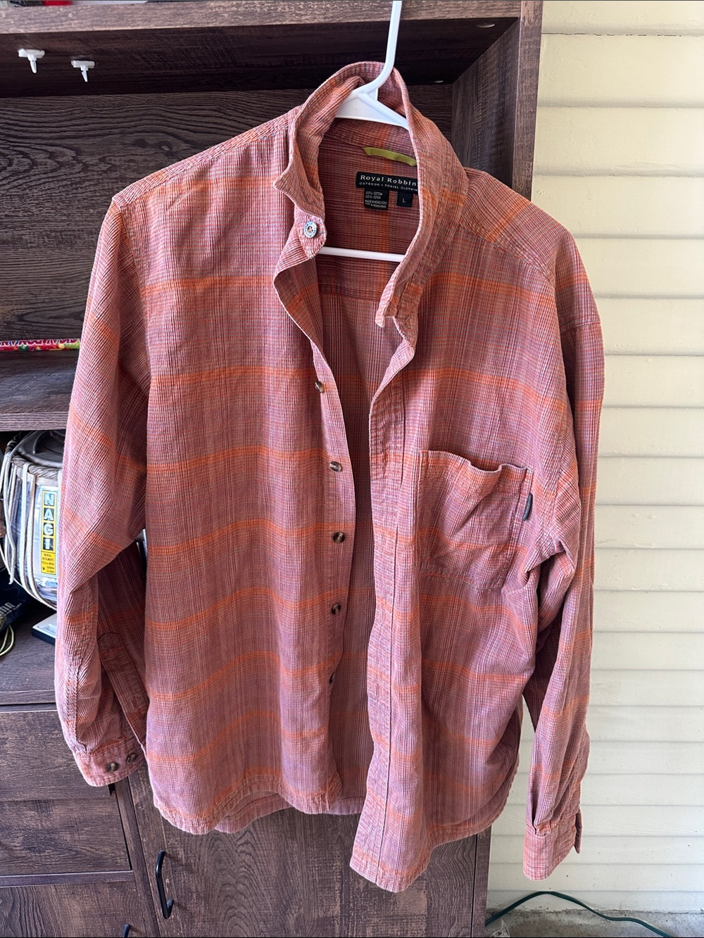 Royal Robbins Men's Button-Up Plaid Shirt in Rust and Orange